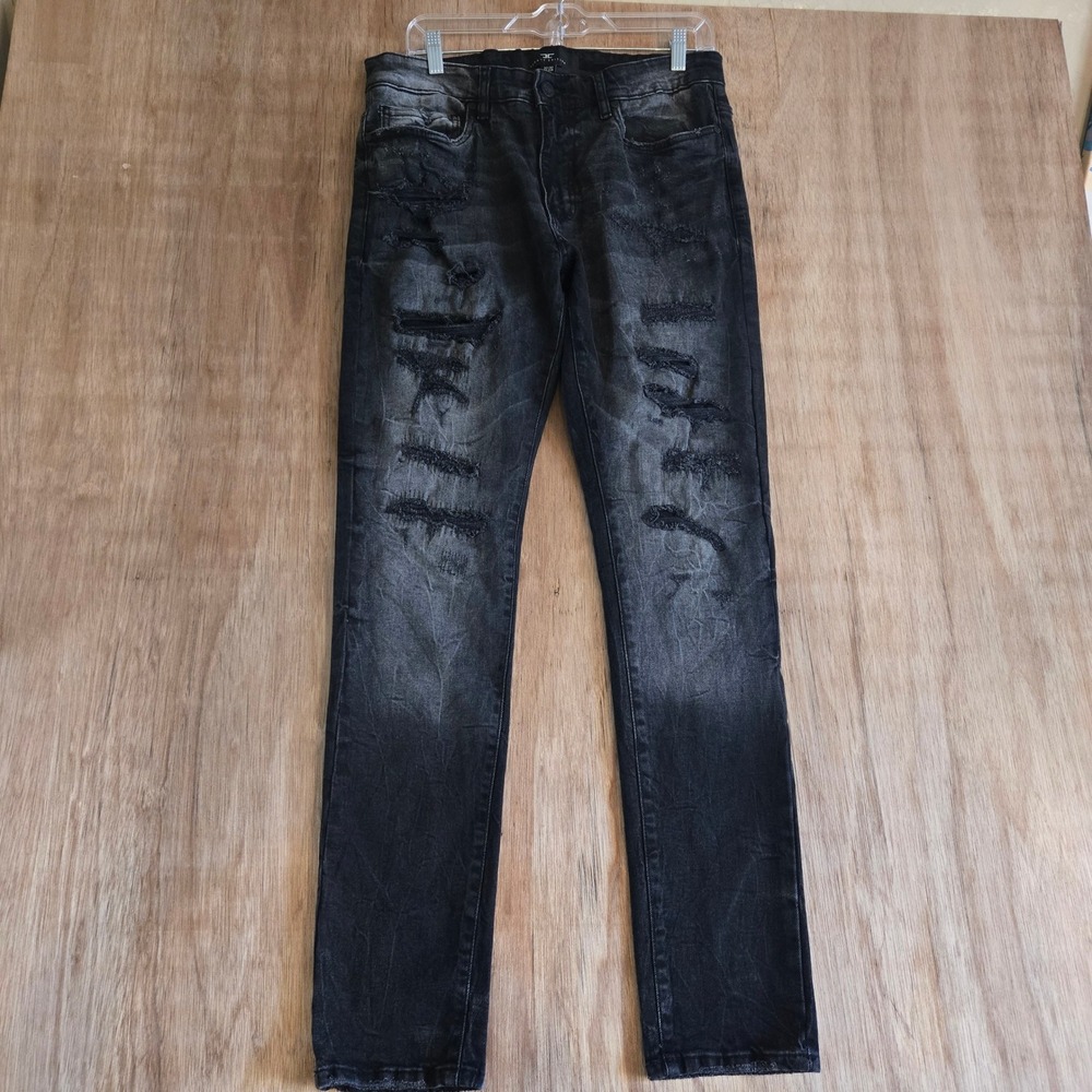 Jordan Craig Sean Jeans Mens 32x32 Black Distressed Ripped Moto Denim Slim Fit